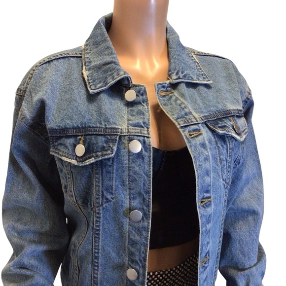 Original Use Women’s Oversized Denim Jacket Blue Medium Wash Button Front Size S - Picture 2 of 9